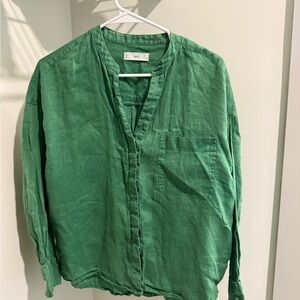 Mango Oversized Linen Green Shirt